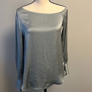 Theory asymmetrical off the shoulder satin blouse
